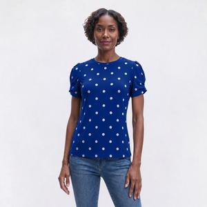 Womens AK Anne Klein Short Pleated Sleeve Dot Blouse